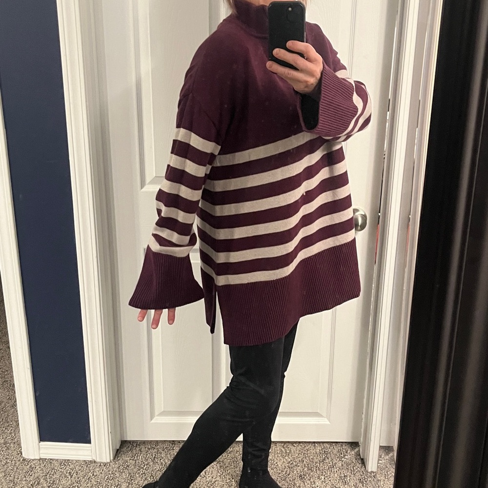Kit and Ace Maroon and Cream Striped Sweater - Picture 4 of 7